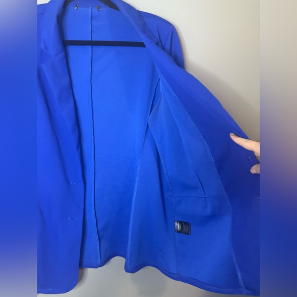 Royal Blue Stretch Blazer XL | Tailored Open Front 2 Button Jacket - Picture 2 of 9